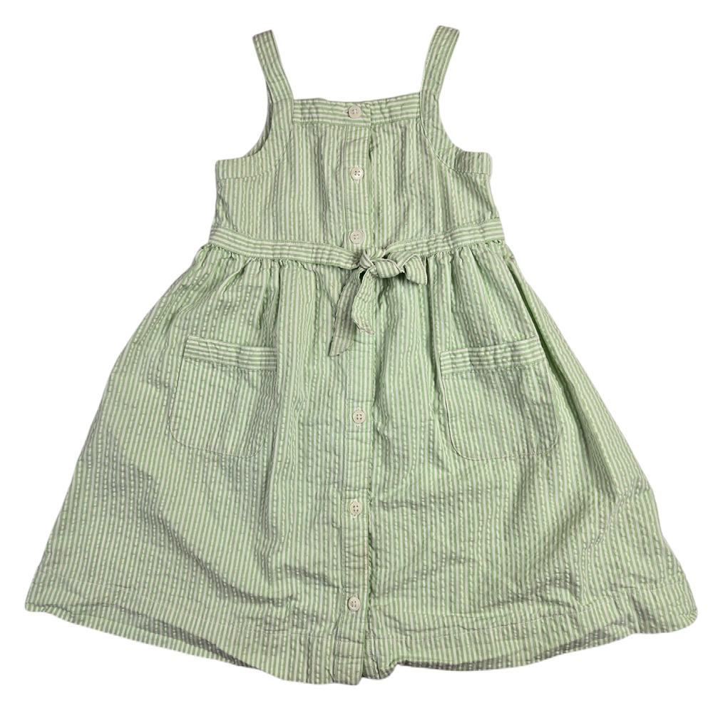 Girls Janie and Jack Dress Size 3T Seersucker Green White Pinstripe Sleeveless